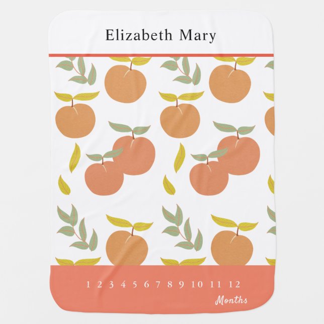 Cute Peach Pattern Monthly Milestone Baby Blanket (Front)