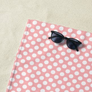Cute Peach Pink Polkadots Pattern Beach Towel