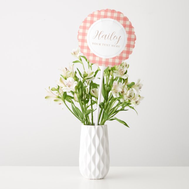 Cute peach pink simple gingham plaid checked decor balloon (Vase)