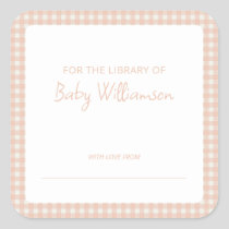 Cute Peach Plaid Gingham Baby Shower Bookplate