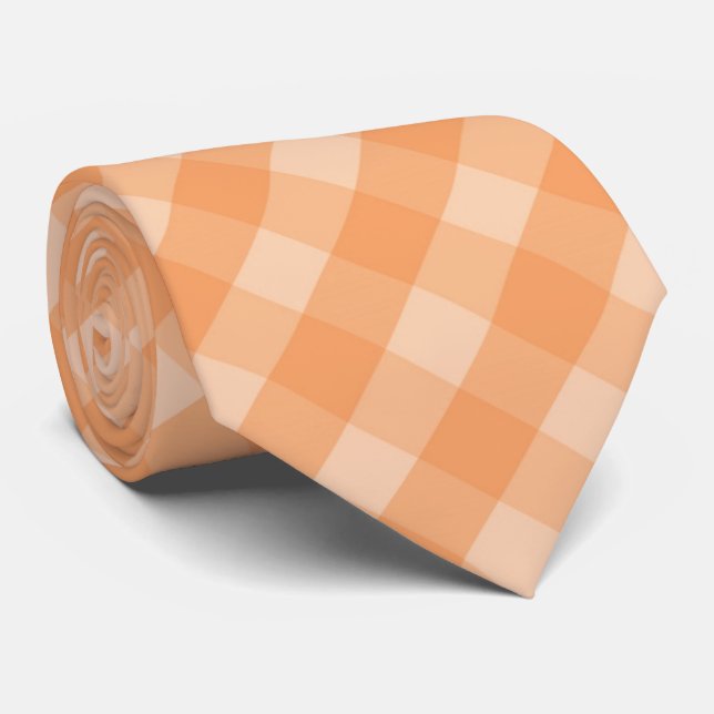 cute peach plaid pattern neck tie (Rolled)