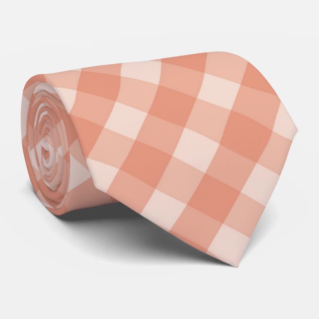 cute peach plaid pattern neck tie (Rolled)