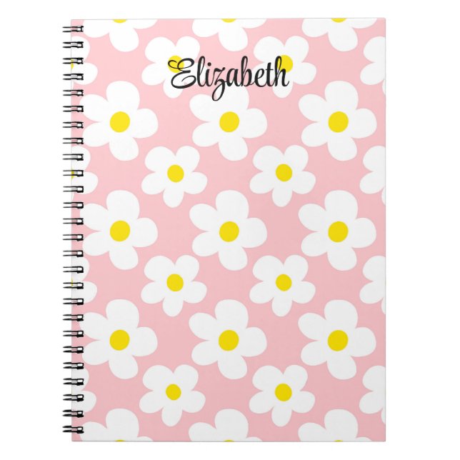 Cute peach retro daisies girly journaling notebook (Front)