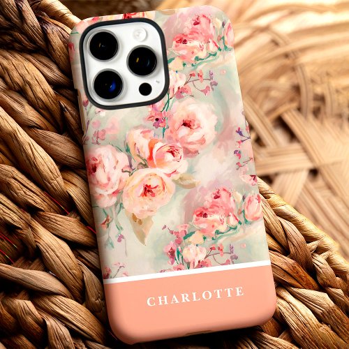 Cute Peach Roses Custom Name Floral Iphone 16 Pro Max Case