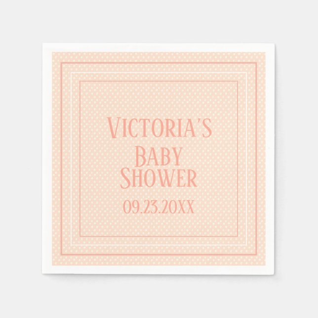 Cute Peach White Modern Typography Baby Shower Napkins (Front)