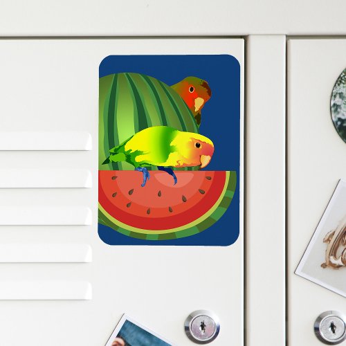 Cute Peachface Lovebirds Summer Watermelon Picnic Magnet