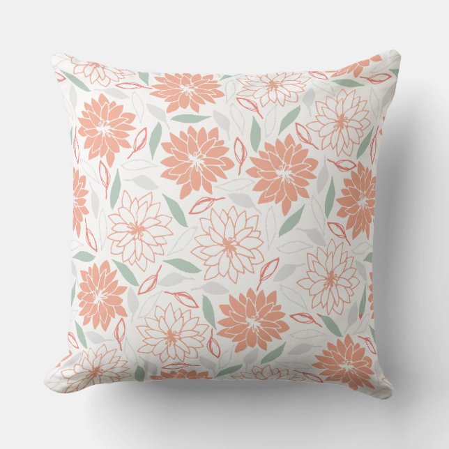 Cute Peachy Floral Pattern Throw Pillow (Front)