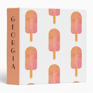 Cute Peachy Orange Popsicle Custom Name Binder