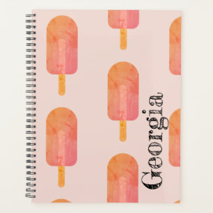 Cute Peachy Orange Popsicle Custom Name Planner