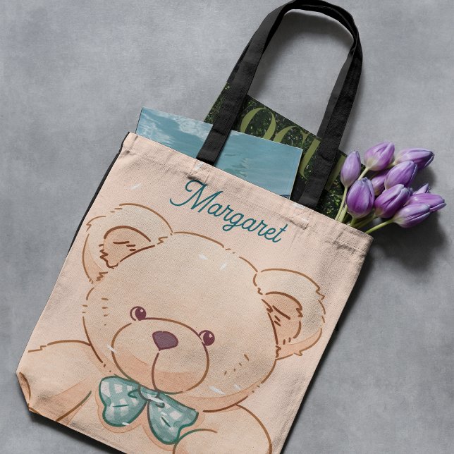 Cute peachy pink teddy Kids Gift Tote Bag (Creator Uploaded)