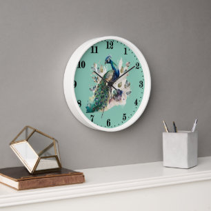 cute peacock bird lovers clock