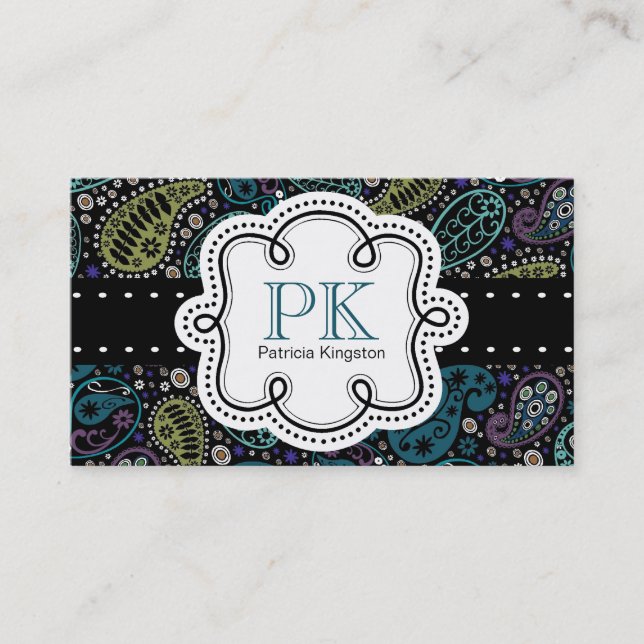 Cute Peacock Colors Paisley Calling Card (Front)