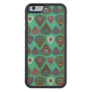 cute peacock feather pattern carved maple iPhone 6 bumper case