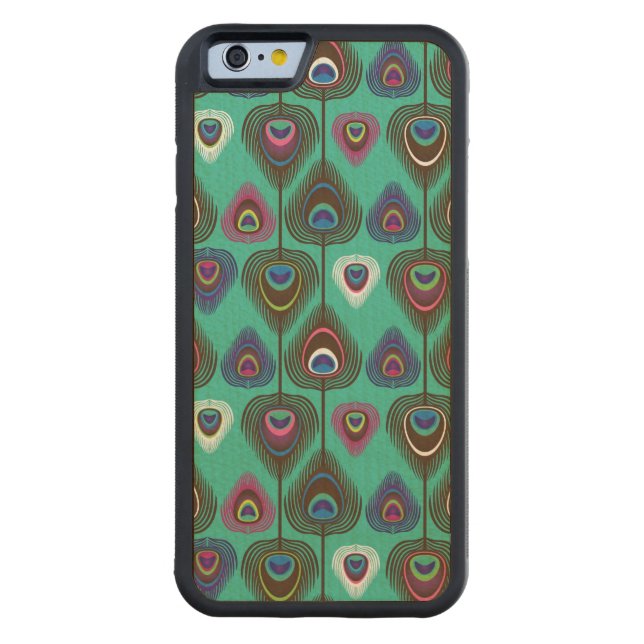 cute peacock feather pattern carved wood iPhone case (Back)