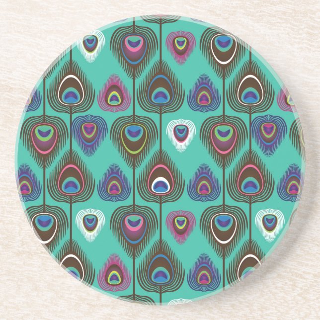 cute peacock feather pattern drink coaster (Front)