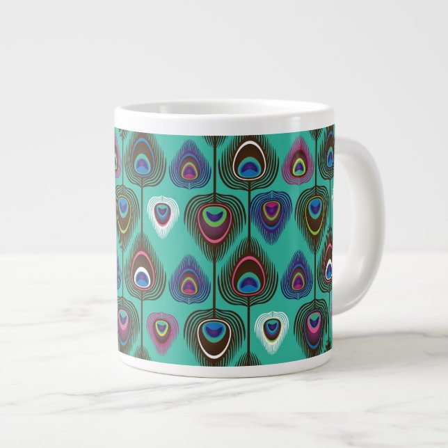 cute peacock feather pattern large coffee mug (Front Right)
