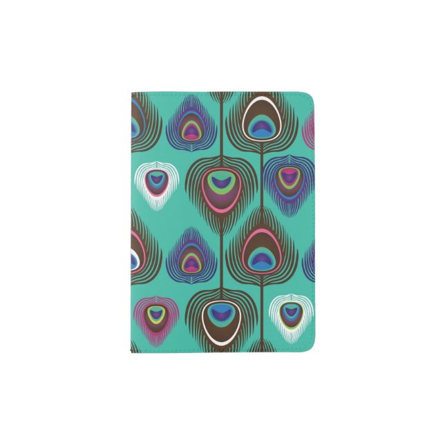 cute peacock feather pattern passport holder (Front)