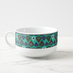 cute peacock feather pattern soup mug