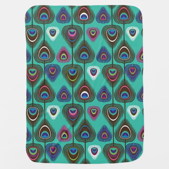 cute peacock feather pattern swaddle blanket (Front)