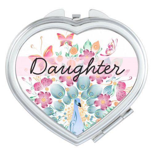 Cute Peacock Floral Daughter Gift Compact Mirror