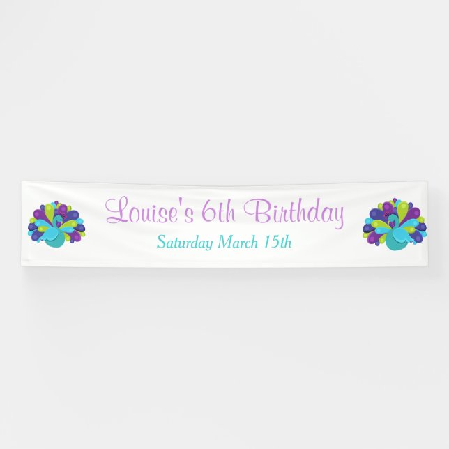 Cute Peacock Green and Purple Banner (Horizontal)