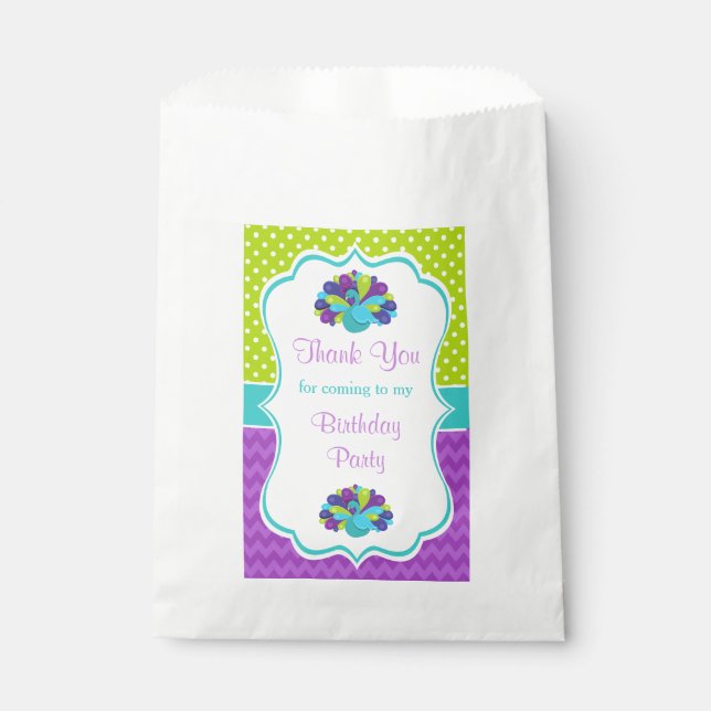 Cute Peacock Green and Purple Favor Bag (Front)