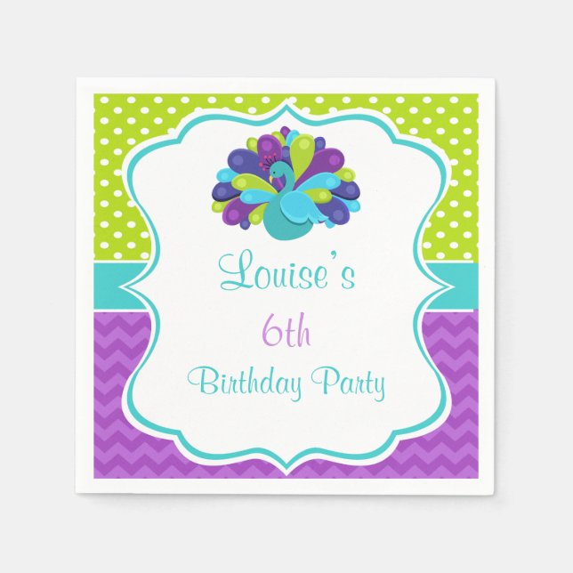 Cute Peacock Green and Purple Napkins (Front)