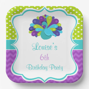 Cute Peacock Green and Purple Paper Plates