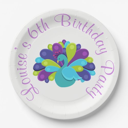 Cute Peacock Green and Purple Paper Plates