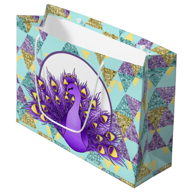 Cute peacock party large gift bag (Front Angled)