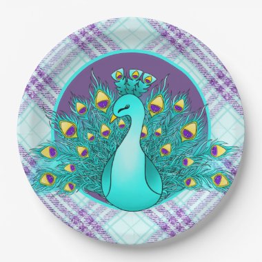 Cute Peacock party tiled Paper Plate