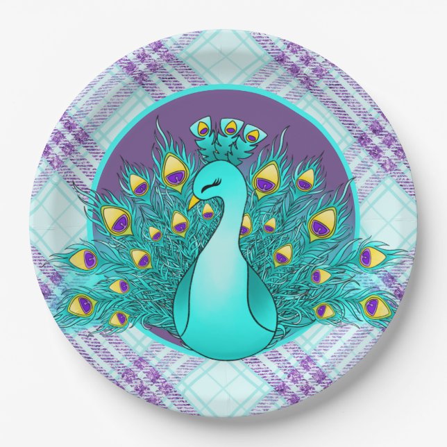 Cute Peacock party tiled Paper Plates (Front)