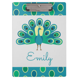Cute Peacock Personalized Clipboard
