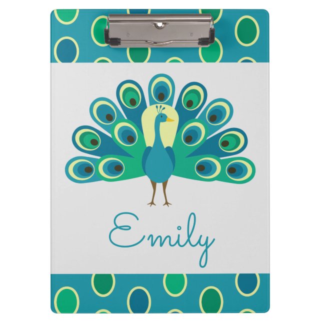 Cute Peacock Personalized Clipboard (Front)
