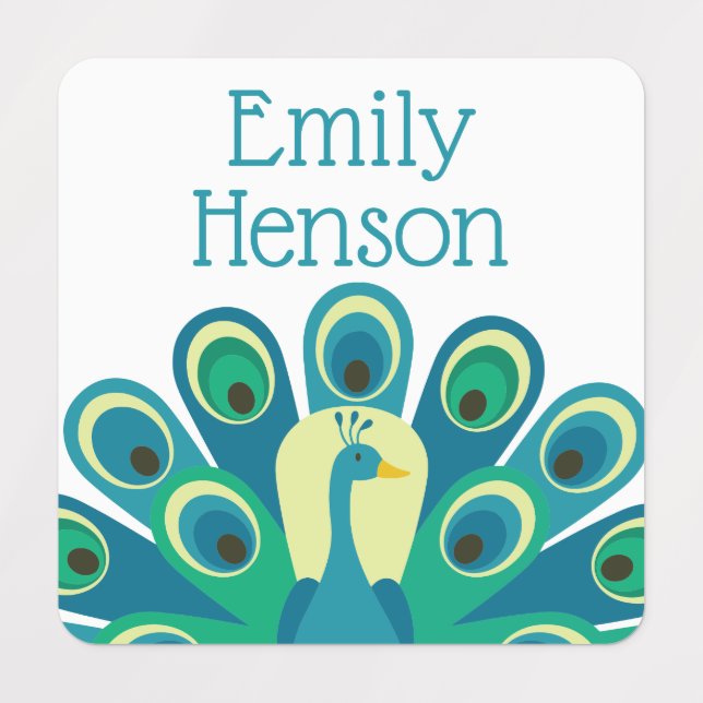 Cute Peacock Personalized Clothing Labels (Design 1)