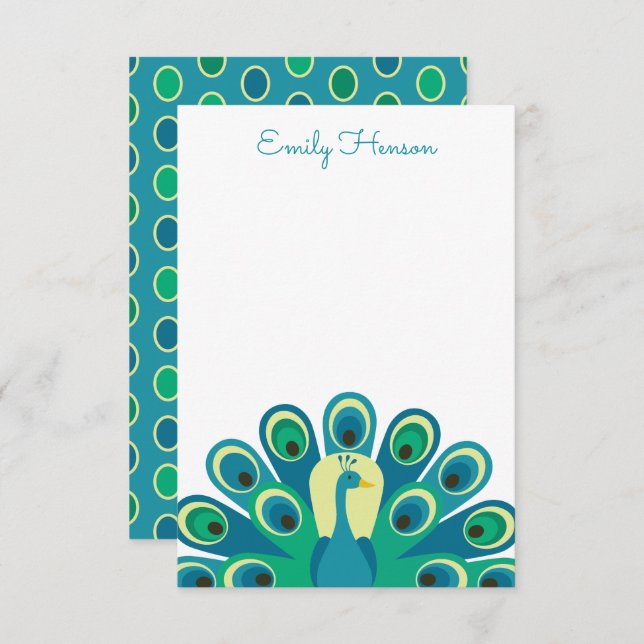 Cute Peacock Personalized Note Cards (Front/Back)