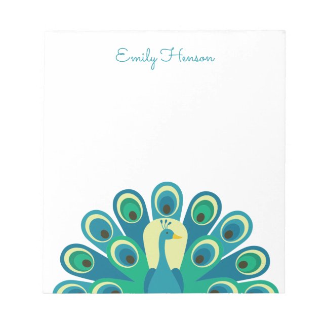 Cute Peacock Personalized Notepad (Front)