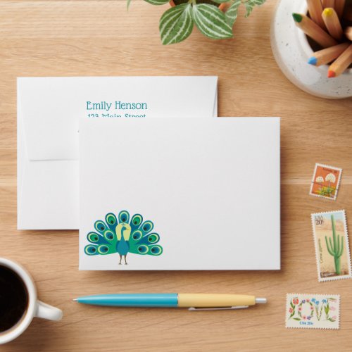 Cute Peacock Personalized Stationery Envelopes