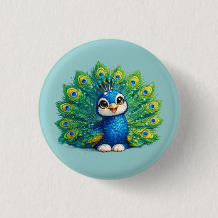 Cute Peacock with Big Eyes Kawaii Bird Design Button