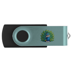 Cute Peacock with Big Eyes Kawaii Bird Design Flash Drive