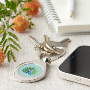 Cute Peacock with Big Eyes Kawaii Bird Design Keychain