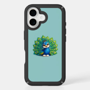 Cute Peacock with Big Eyes Kawaii Bird Design iPhone 16 Case