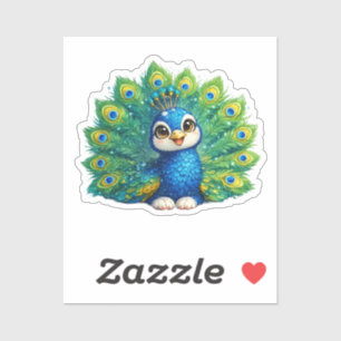 Cute Peacock with Big Eyes Kawaii Bird Design Sticker