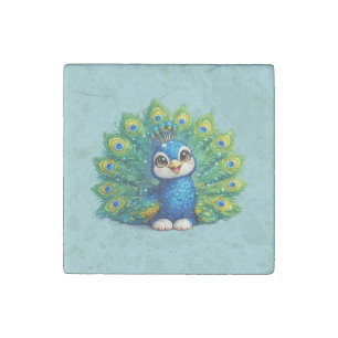 Cute Peacock with Big Eyes Kawaii Bird Design Stone Magnet