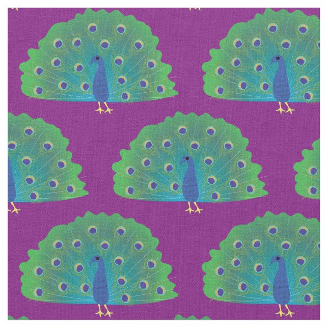 Cute Peacocks Colorful Kids Decor Fabric (Close Up)