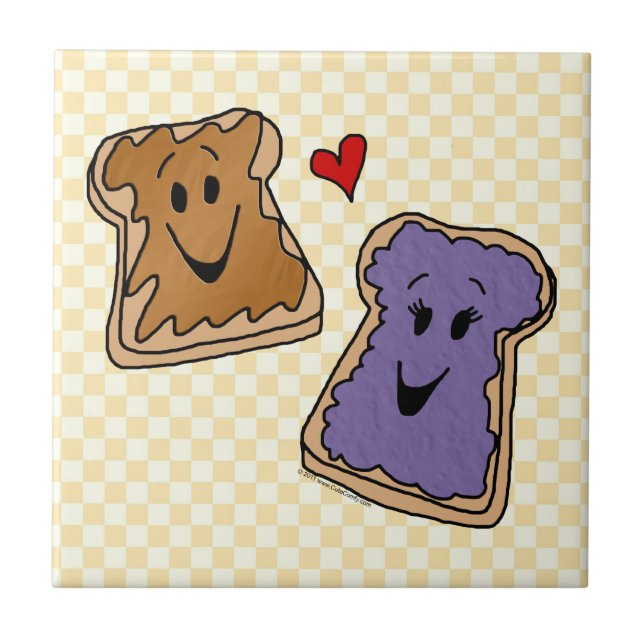 Cute Peanut Butter and Jelly Best Friends Ceramic Tile (Front)