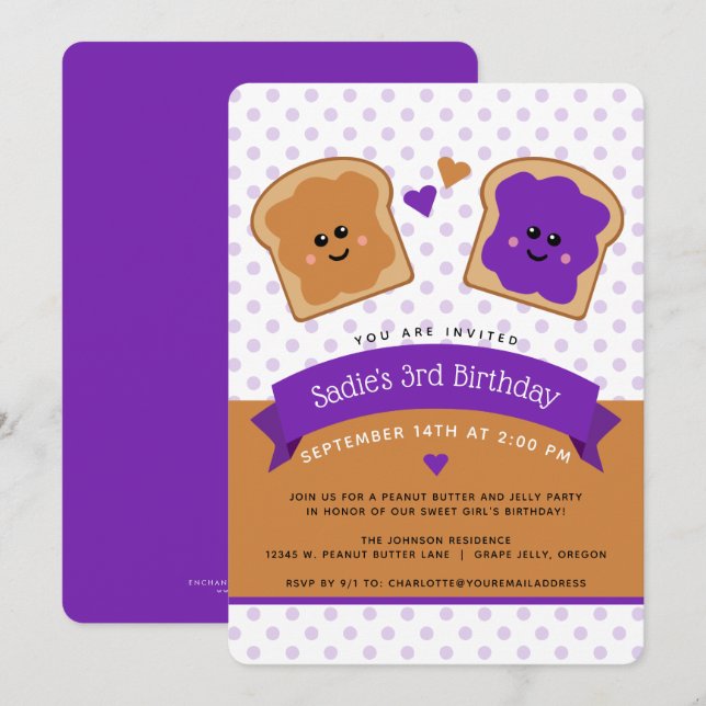 Cute Peanut Butter and Jelly Birthday Invitation (Front/Back)