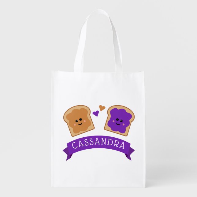 Cute Peanut Butter and Jelly Reusable Grocery Bag (Front)
