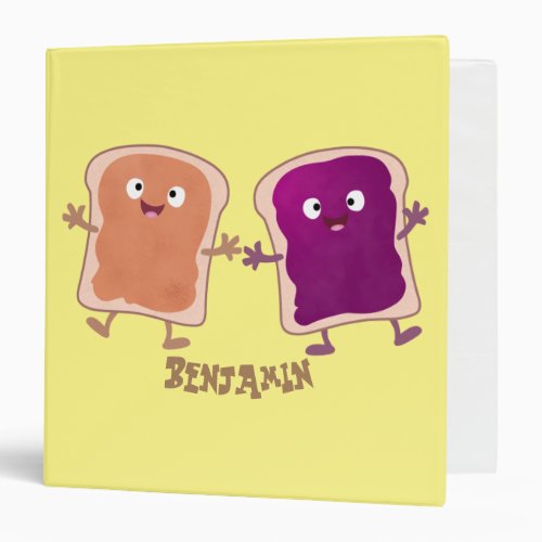 Cute peanut butter and jelly sandwich cartoon 3 ring binder