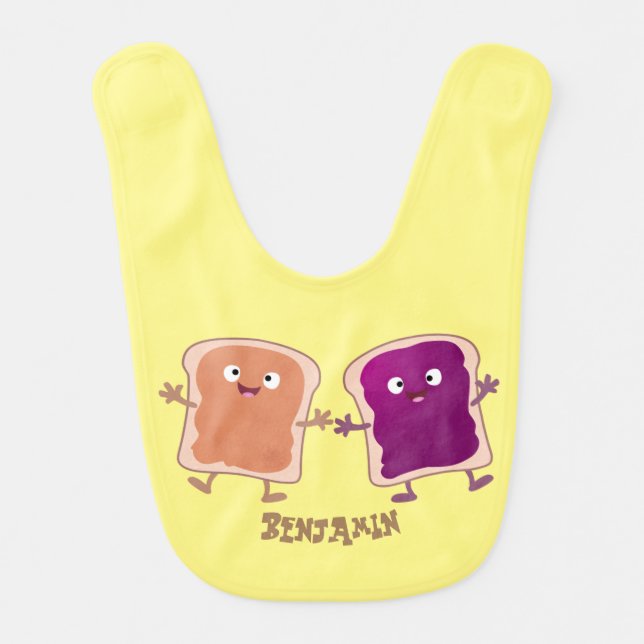 Cute peanut butter and jelly sandwich cartoon  baby bib (Front)